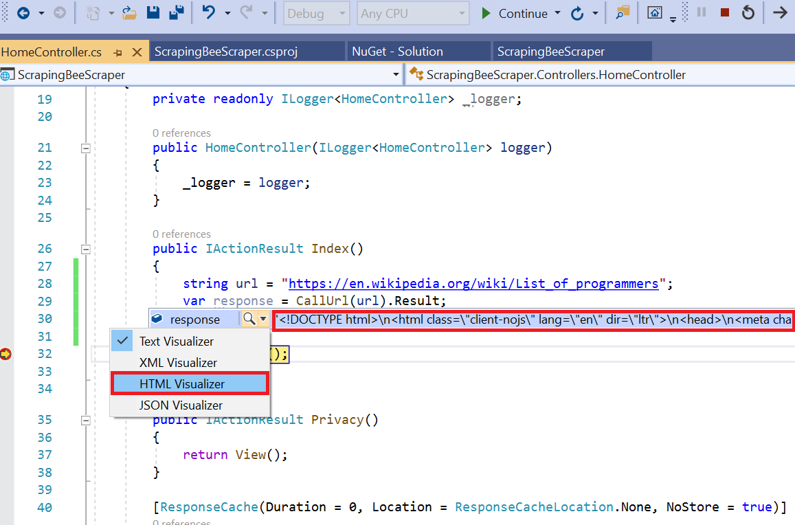 Breakpoint in Visual studio